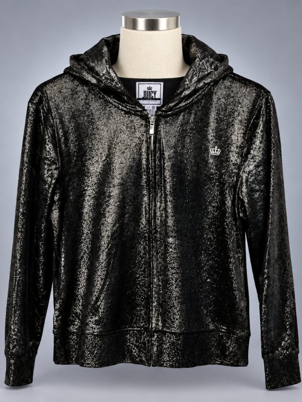 Juicy Couture Full Zip Hoodie Womens XL Black Long Sleeve Rhinestone NWT